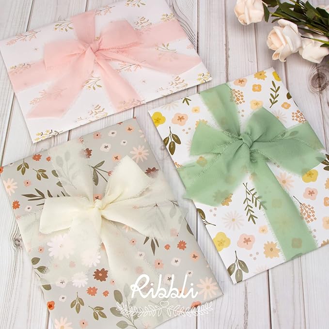 Ribbli Chiffon Ribbon 1.5 inch x 30 Yard Handmade Silk Ribbon, Ivory/Blush - Image 5