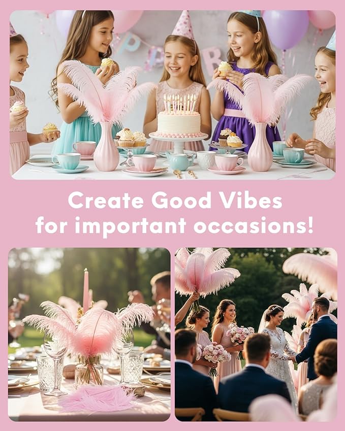NEWONG 30pcs Light Pink Ostrich Feathers Natural Bulk 9-12inch Vase Craft - Image 3