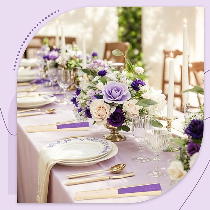 JOHOUSE 12 Packs Foldable Hand Fans, 8.3 Inch Purple Paper Fans Handheld - Image 3