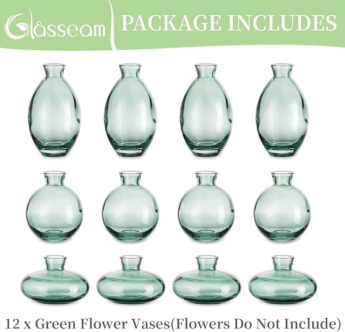 Glass Bud Vase for Centerpieces: 12Pcs Glasseam Green Mini Small Vases for - Image 8