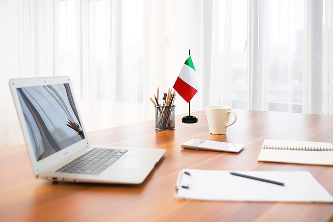 Italy Italian Deluxe Desk Flag Set Small Mini Miniature Italy Italian Table - Image 4