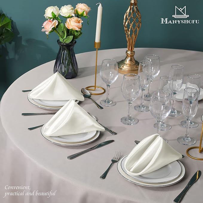 Manyshofu 50 Pieces Ivory White Satin Napkins - Image 7