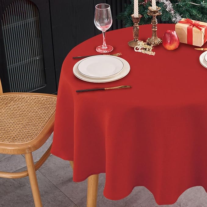 NLMUVW Red Linen Tablecloth Round, Christmas Table Cloth Water Resistant by NLMUVW