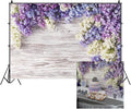 7x5ft Wooden Plank Photography Backdrops Purple Lilac Flowers Rustic Vintage by Unknown