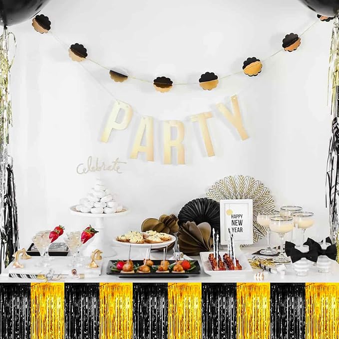 4 Pack 29x108 Inch Metallic Foil Fringe Tinsel Table Skirts - Image 4