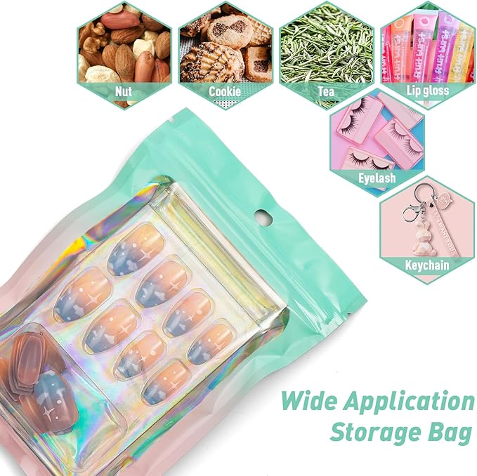 Funfery 100 Pack Gradient Holographic Bags, Mylar Resealable Bags - Image 5