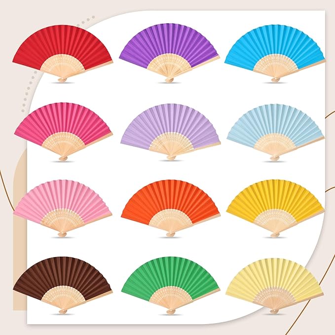JOHOUSE 12 Packs Paper Folding Hand Fans, 8.3 Inch Multicolored Paper Fans - Image 4