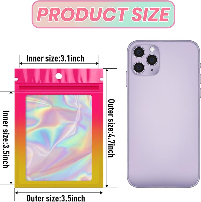 Funfery 100 Pack Gradient Holographic Bags, Mylar Resealable Bags - Image 2