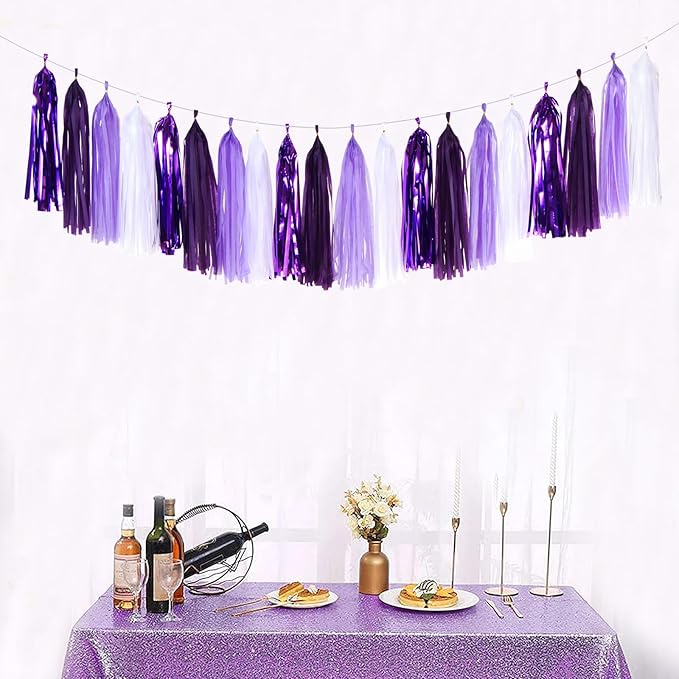 Purple White Lavender Party-Decorations Tassel-Garland - Image 6
