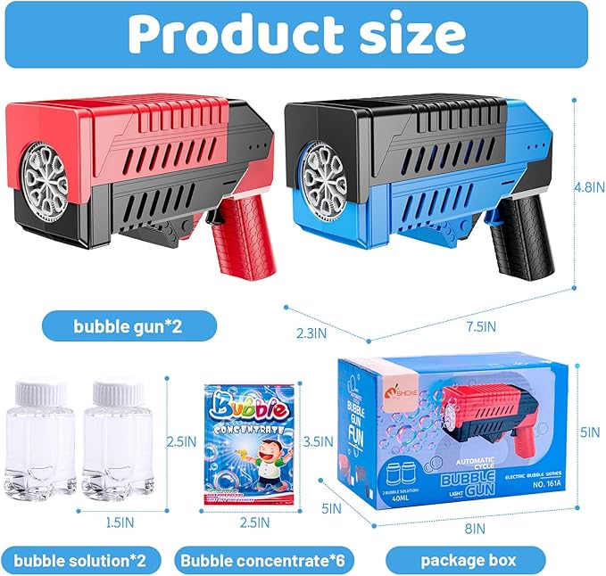 SHCKE Bubble Gun for Kids 2 Packs, Bubble Machine for Kids, 8 Holes Bubble - Image 2