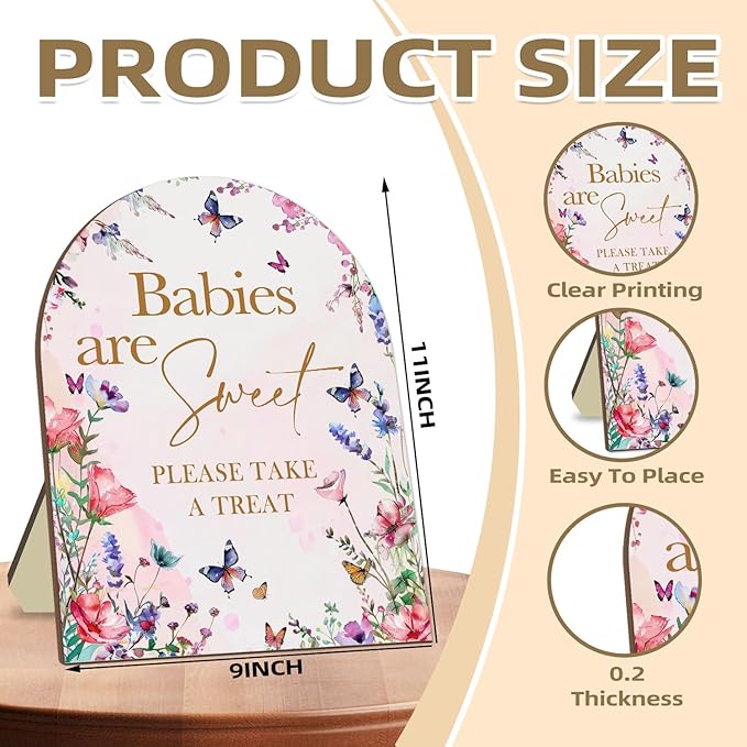 Sweet Babies Please Take A Treat Floral Butterfly Baby Shower Decoration Sign - Image 2