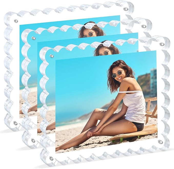 3Pack Scalloped Acrylic Photo Frame 8×10 Inch, 15+15mm Thick Block Clear Glass - Image 8