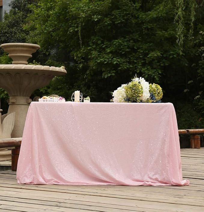 SquarePie Sequin Tablecloth 50 x 72 Inch Pink Sparkly Table Linen - Image 8