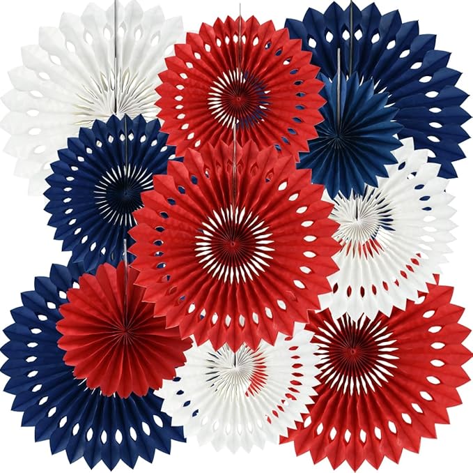 BEISHIDA Red White Blue Hanging Honeycomb Round Paper Fans Decoration Patriotic by Beishida