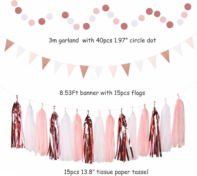 Rose-Gold Pink-White Graduation Party-Decorations - Image 3