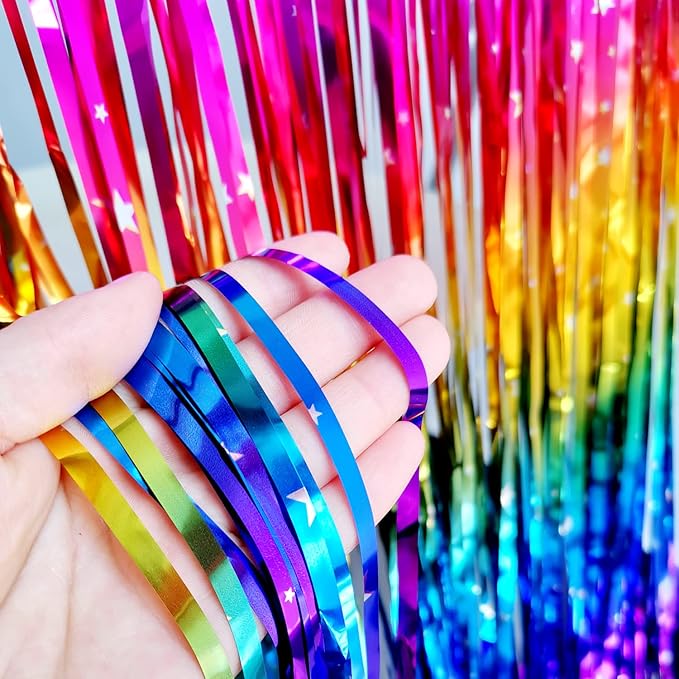 Sparkly Rainbow Gradient Tinsel Foil Fringe Curtain Metallic Streamers - Image 5
