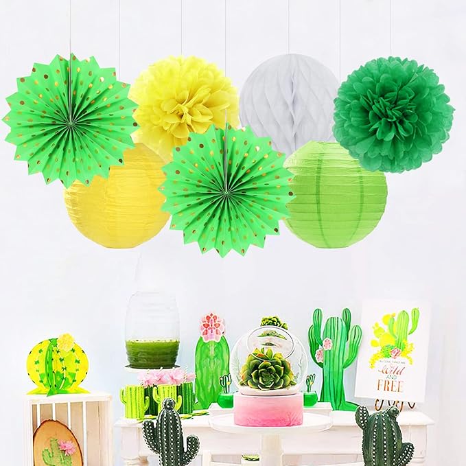 Yellow-White Green Party-Decorations Streamers-Lanterns - Image 2