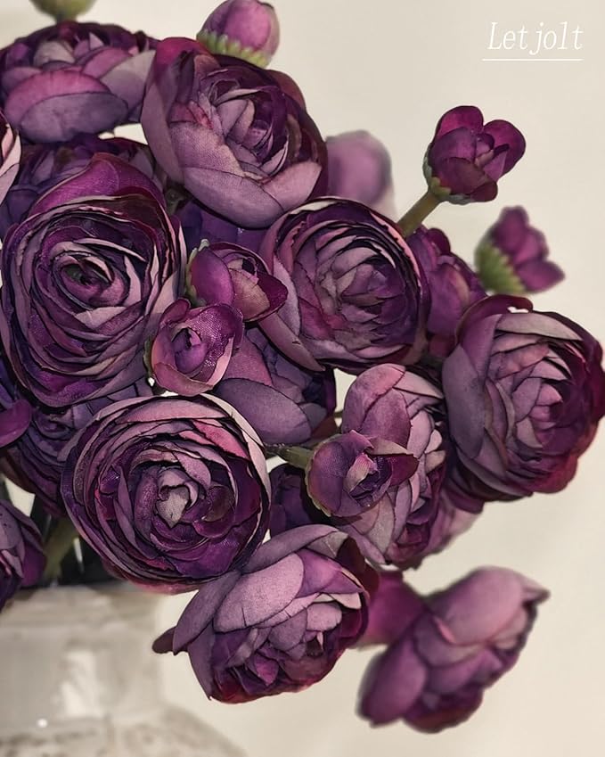 Letjolt Ranunculus Artificial Flower 18 Pcs Purple Silk Ranunculus Wedding - Image 3