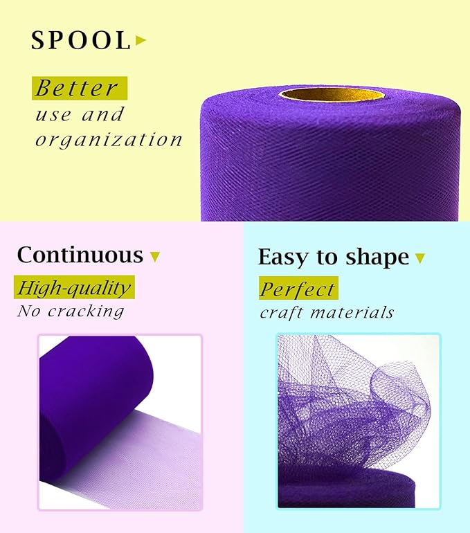 Purple Tulle Fabric Roll 6 Inch X 300 FT Matte Tulle Ribbon Netting Mesh Spool - Image 2