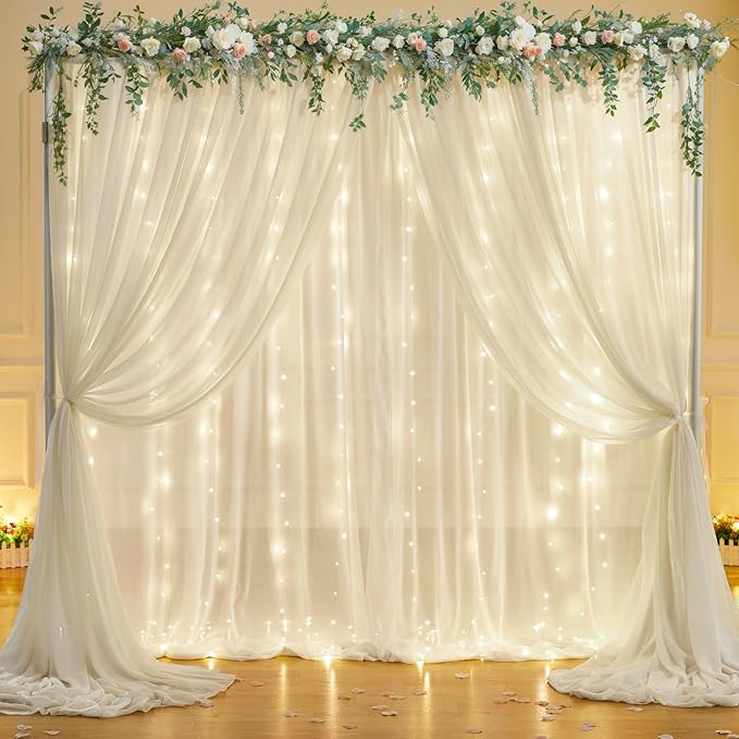 10ft x 7ft Ivory Chiffon Backdrop Curtain - Image 2