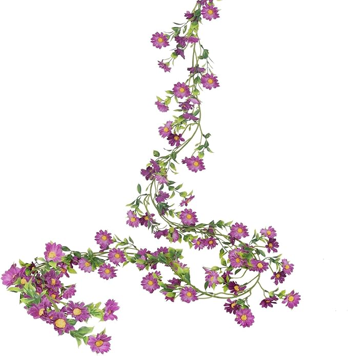 Purple Flower Garland Fake Vines Silk Artificial Daisy Purple Birthday Party by HOENLE