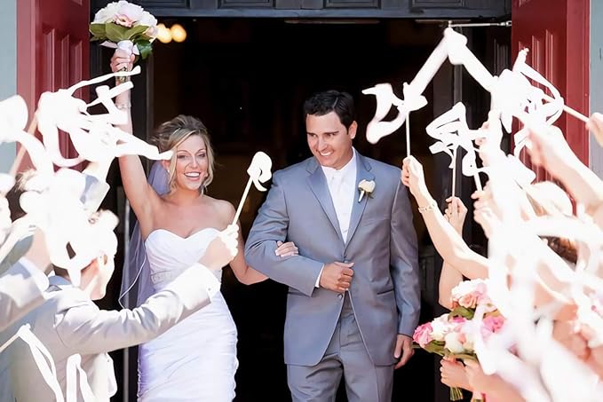 Kingsnow 50 Pack White Lace Ribbon Wands Wedding Streamers - Image 2