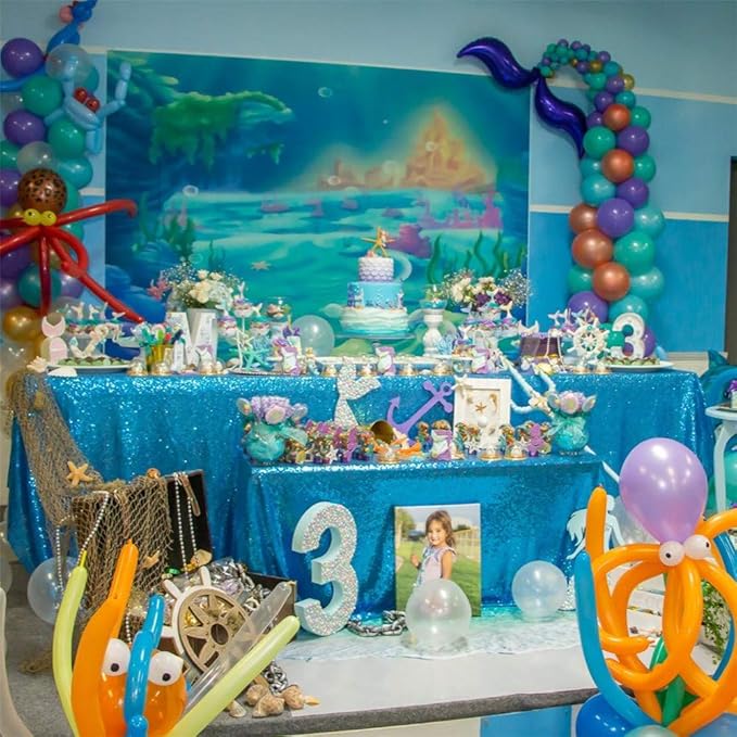 QueenDream Aqua Blue Tablecloth 60 x 102 Inch Sequin Tablecloth - Image 3