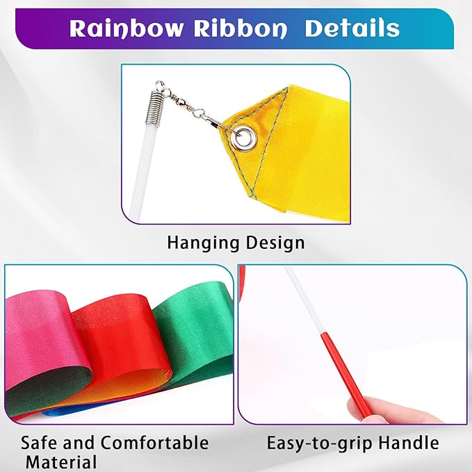 Sratte 30 Pieces Rainbow Dancing Ribbons 78.74 Inches Long Rhythmic Gymnastics - Image 4