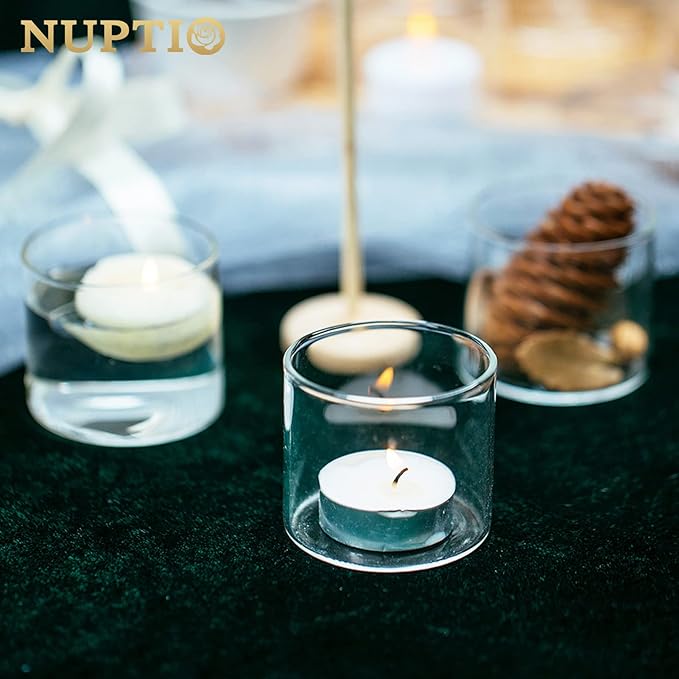 NUPTIO Clear Tealight Candle Holders: Set of 12 Glass Votive Holders - Image 9