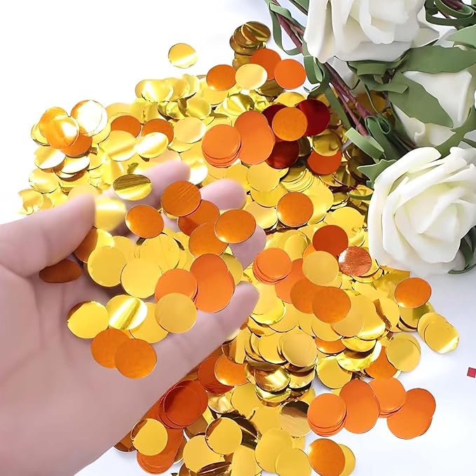 Gold and Orange Round Foil Confetti Beautiful Metallic Table Confetti - Image 2
