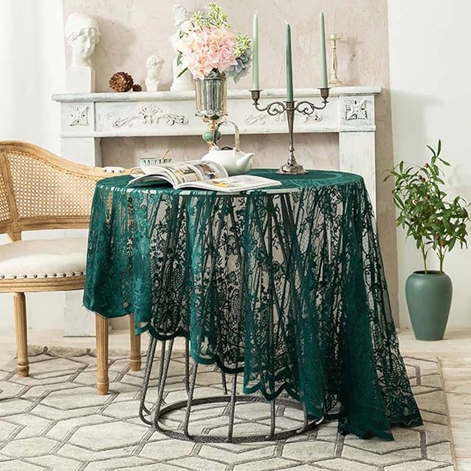 Vintage 60 inch Green Lace Tablecloth Floral Embroidered Boho Shabby Chic Small - Image 3