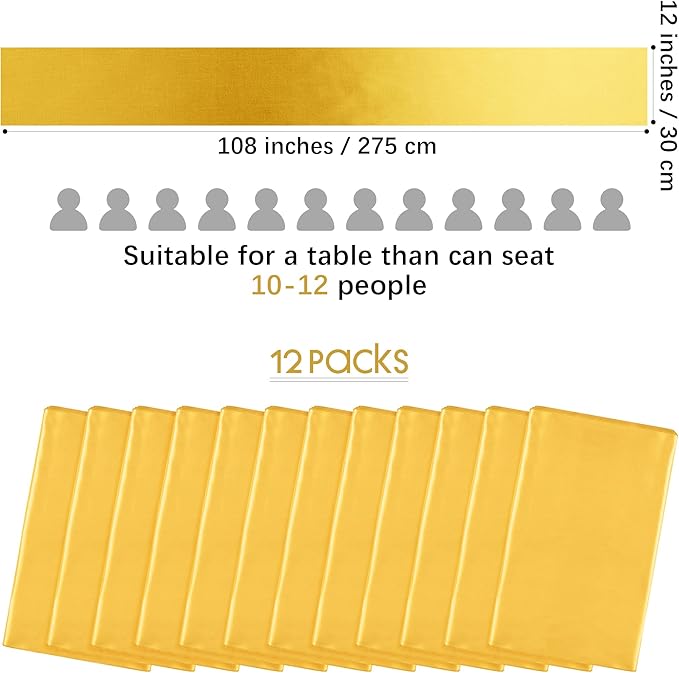 Aneco 12 Pack Satin Table Runner 12 x 108 Inch Gold Long Wedding Satin Silk - Image 2