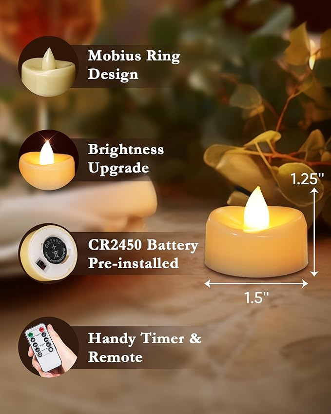 Remote Candles, 12 Pack Flameless Tea Lights Candle Battery Operated, 400+Hours - Image 2