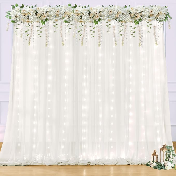 10x10ft Cream White Chiffon Backdrop Curtain - Image 9
