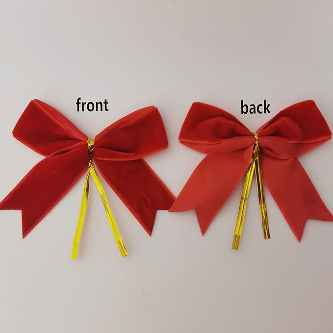30pcs 3-1/2" Christmas Red Velvet Twist Tie Bows - Image 4