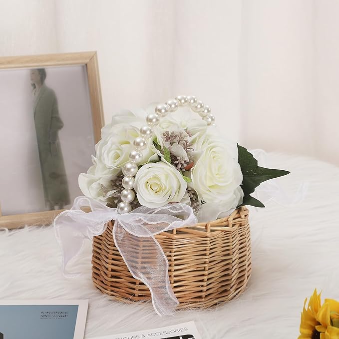 Wicker Rattan Flower Girl Basket Rustic Wedding Flower Girl Basket - Image 7