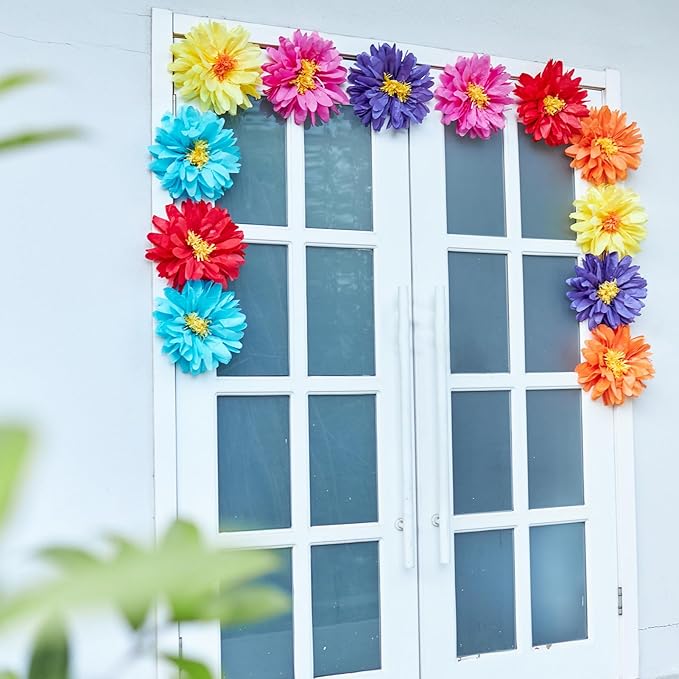 12PCS Mexican Paper Flowers Colorful Fiesta Tissue Paper Flowers Pom Poms - Image 5