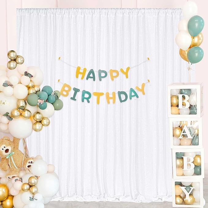 Sequin Backdrop Curtains 10ft x 10ft White Background Drapes Wedding Giltter - Image 4