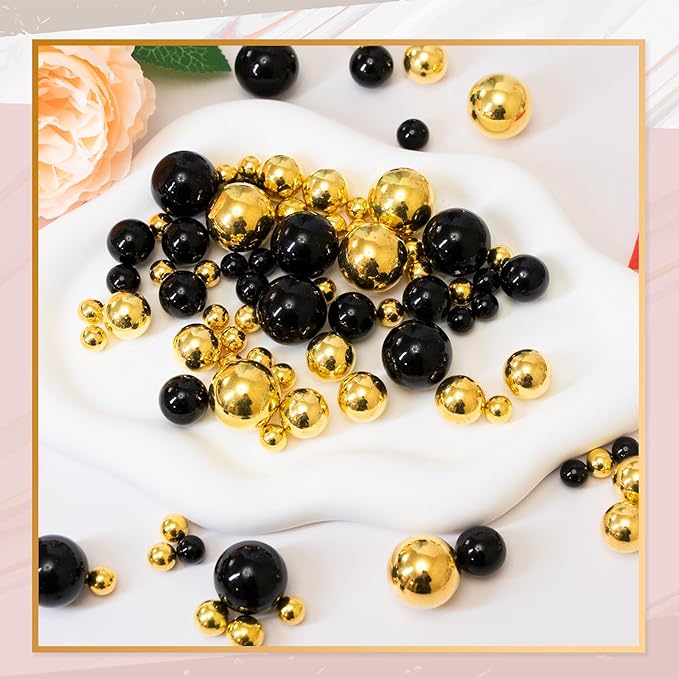300Pcs Vase Filler Black Brightgold No Hole Faux Pearl Beads - Image 3