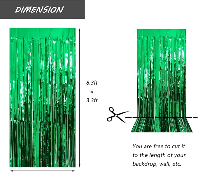 Green Foil Fringe Curtain 3.3×8.3FT 6 Packs, Metallic Tinsel Curtains Party - Image 2