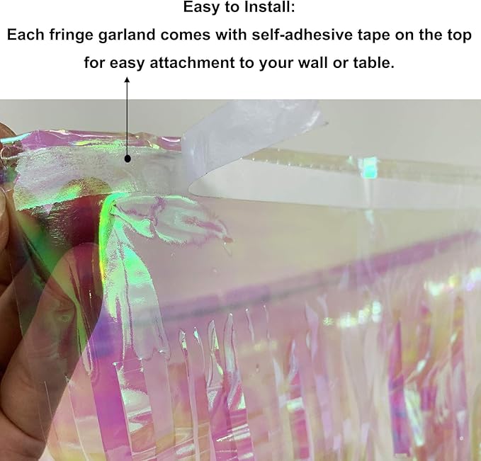10 Feet by 15 Inch Iridescent White Foil Fringe Garland - Image 3