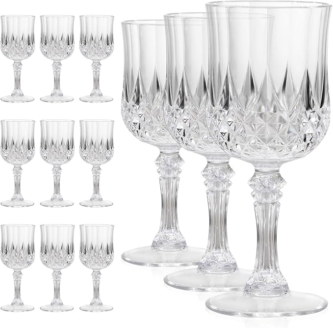 Plastic Wine Glasses Set of 12 – 7oz Unbreakable Clear Drinking Glasses by CALBODE