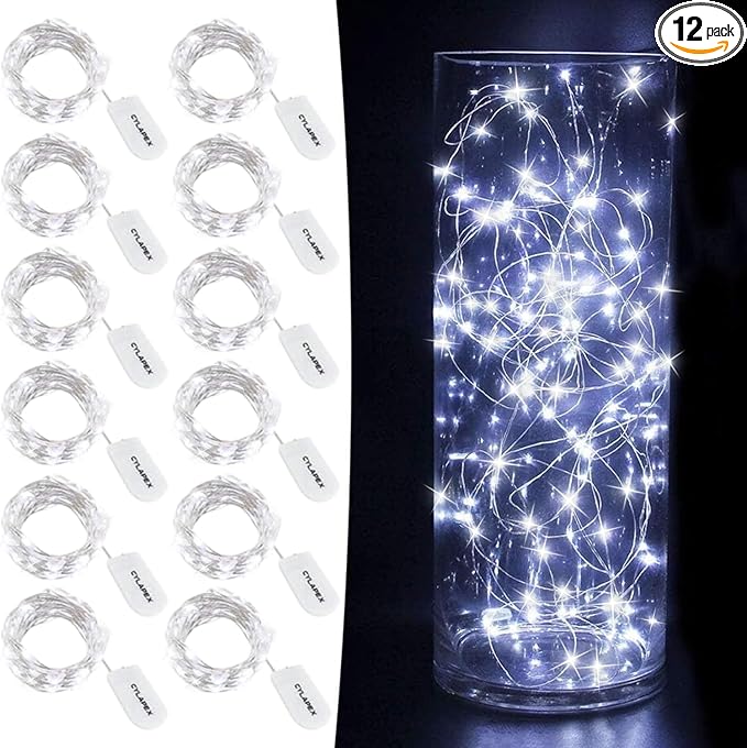 CYLAPEX 12 PCS Fairy Lights Cool White 3.3FT Silvery Copper Wire 20 LED String by CYLAPEX