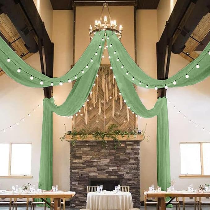 MODFUNS Sage Green Wedding Arch Draping Fabric 5x20ft 4 Panels Sheer Ceiling - Image 5