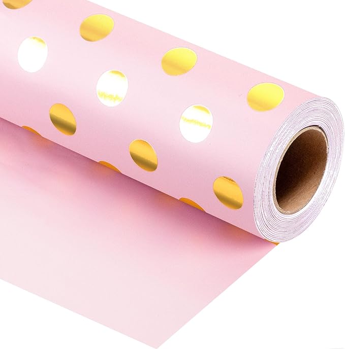 Burymento Pink and Gold Dots Wrapping Paper, Reversible Pink Gift Wrap by BurymentoisaprofessionalwrappingpaperbrandThewrappingpaperismadeofkraftpaperpearlescentmatteglossyglitterbrushedlaserandothermaterialsdouble-sidedprintingbackcuttingandotherdetailsOriginalpatternscarefullymadewrappingpaperbrand