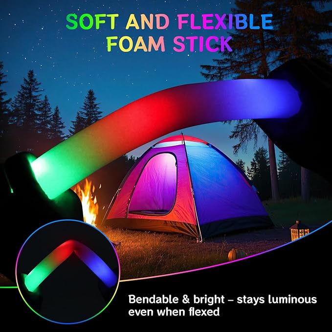 AOWDIAO 12 Pcs 16″ Foam LED Glow Sticks, 3 Light Up Modes, Party Favors - Image 5