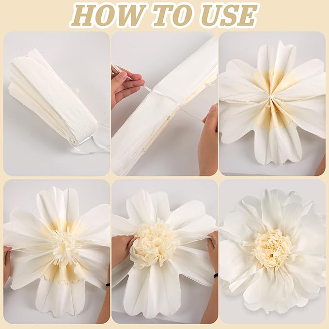 SUNBEAUTY 4 Pcs 20" White Giant Paper Flowers Large Crepe Tissue Artificial - Image 5