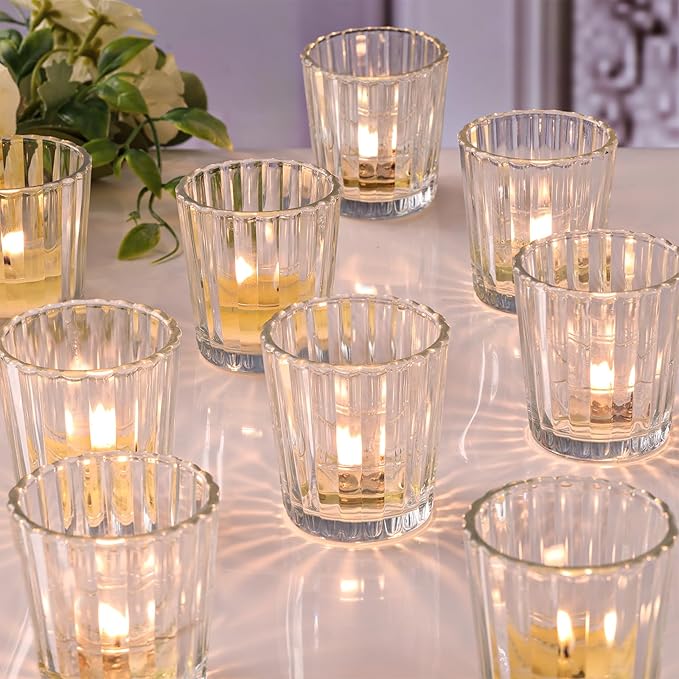 24pcs Vintage Ribbed Votive Candle Holders, Glass Candle Holder by NITIME