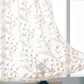 Sheer Curtains Embroidery 63 Inch Length White-Beige Rod Pocket Voile Drapes by MYSTIC-HOME