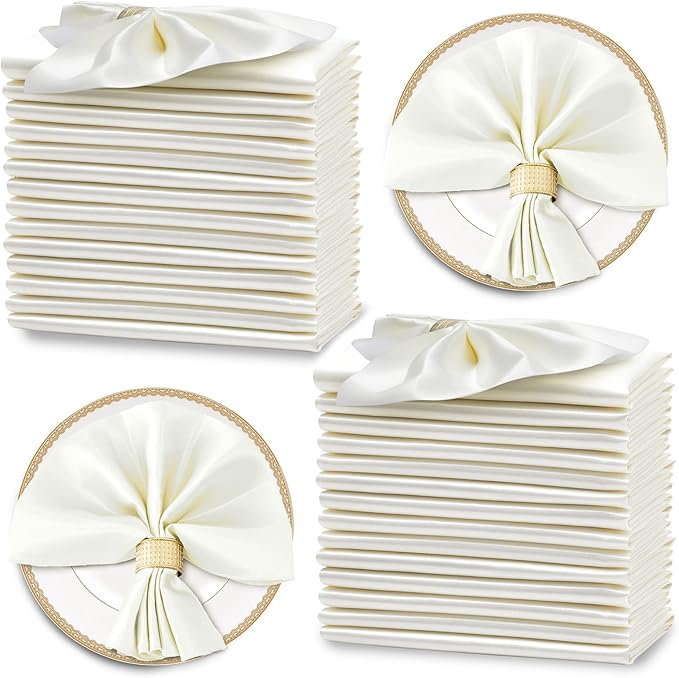 Horbaunal 30 Pack Ivory Satin Napkins 17 x 17 Inch, Square Soft Table Dinner by Horbaunal